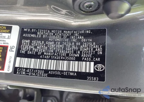 2014 Toyota Camry Le из США, поврежденный, VIN 4T4BF1FK0ER435060